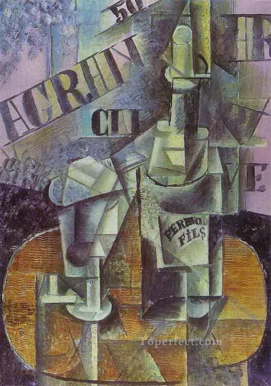 Bottle of Pernod Table in a Cafe 1912 Pablo Picasso Oil Paintings